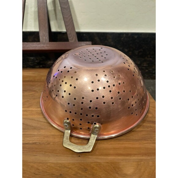 Vintage ODI Copper 9" Colander Strainer Wood & Brass Handle - Picture 7 of 7